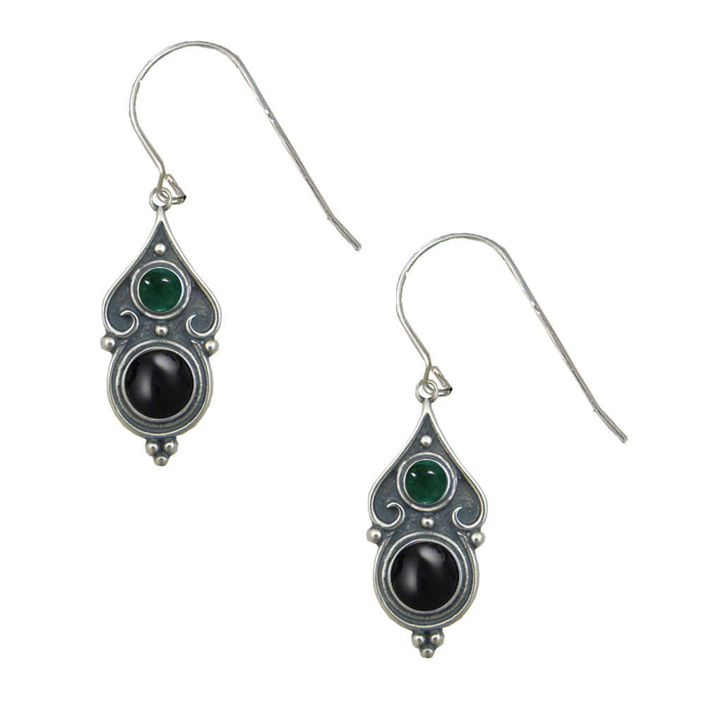 Sterling Silver Designer Post Stud Earrings With Black Onyx And Fluorite